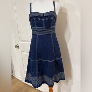 Maeve Navy Strapless A-Line Dress with White Stitching